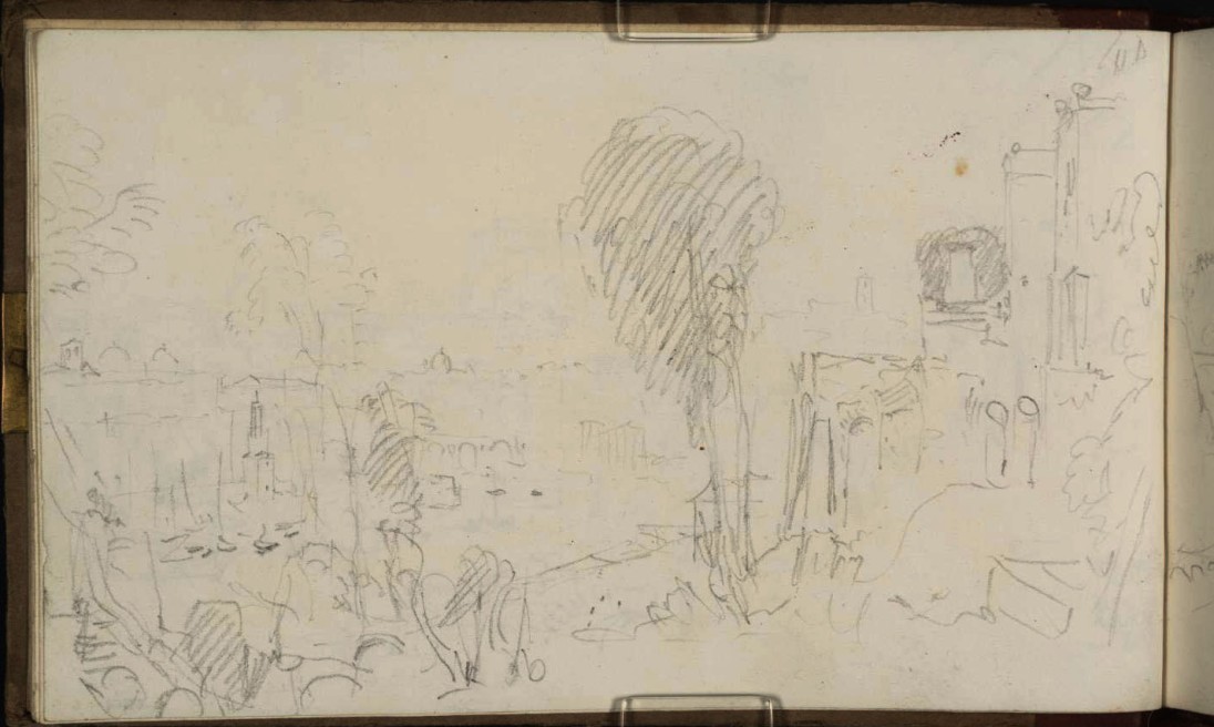 J.M.W.Turner The Porto di Ripa Grande, Rome, Looking towards the Ponte Rotto, 1819 From the Rome and Florence sketchbook, TB CXCI 5a Page size, 113 x 189 mm Photo courtesy of Tate Click on the image to enlarge To see the image in the Tate’s online catalogue of the Turner Bequest, click on the following link, and press your browser’s ‘back’ button to return to this page: http://www.tate.org.uk/art/artworks/turner-the-porto-di-ripa-grande-rome-looking-towards-the-ponte-rotto-d16493