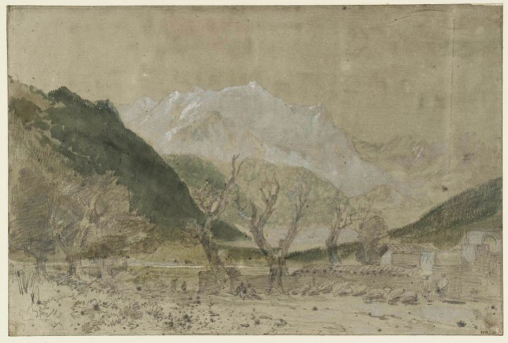 J.M.W.Turner Mont Blanc, from Sallanches, 1802 Pencil and watercolour on paper prepared with a grey wash, 320 x 376 mm From the St Gothard and Mont Blanc sketchbook, Turner Bequest LXXV 11 Tate Britain, London Photo courtesy of Tate. To see this image in the Tate’s own online catalogue of the Turner Bequest click on the following link, then use your browser’s ‘back’ button to return to this page: http://www.tate.org.uk/art/artworks/turner-mont-blanc-from-sallanches-d04603 Turner used this sketch as the basis of a finished watercolour in a private collection.