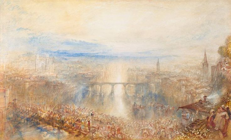 J M W Turner Zurich: fete, early morning, c.1845 Watercolour, 292 x 475mm, 11 1/2 x 18 3/4 ins Switzerland, Zurich, Kunsthaus  (1976/14) Photograph courtesy of Kunsthaus, Zurich The crowd in this watercolour is often compared to that in the painting of ‘Heidelberg’.