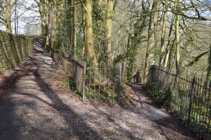 Church Brow, Kirkby Lonsdale; the path to the spring Photograph by David Hill, taken 26 March 2016, 11.10 GMT “…a little bye footpath on the right descending steeply through the woods to a spring among the rocks of the shore..”