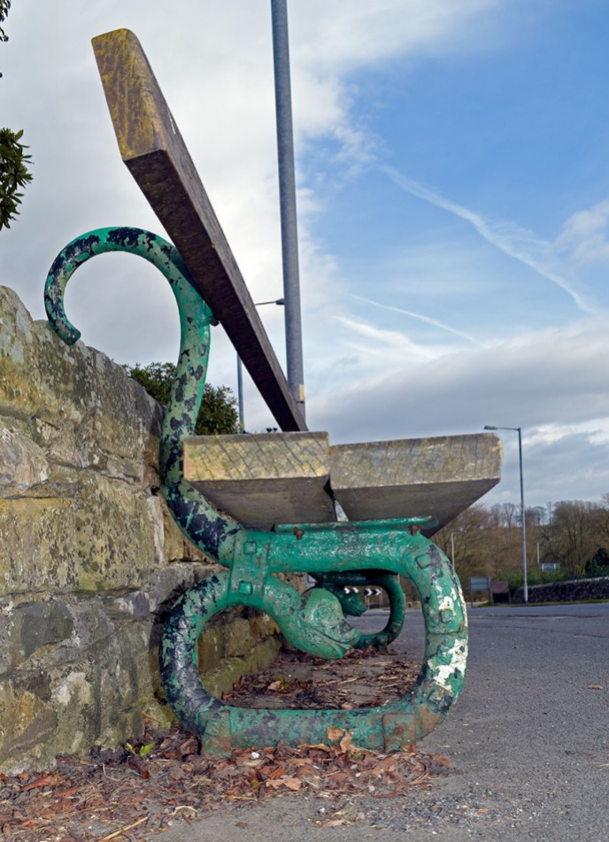 Serpent bench at Kirkby Lonsdale Photograph by David Hill, taken 21 March 2016, 17.04 GMT Resited today overlooking the A65, near the junction with Main Street.