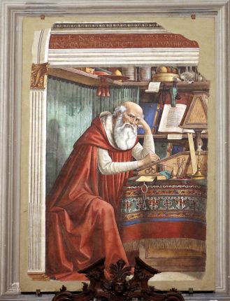 Domenico Ghirlandaio, St Jerome in his Study. c. 1480. Ognissanti, Florence Image: https://www.google.co.uk/search?q=st+jerome+in+his+study+painting&source=lnms&tbm=isch&sa=X&ved=0ahUKEwjs6vzjlfbYAhXLIMAKHbsIBmsQ_AUICigB&biw=1280&bih=906#imgrc=m4hkiF3jY-7ADM:&spf=1516988606754